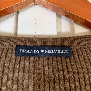 Brandy Melville Brown Shannon Ribbed V-Neck Button Cropped Cardigan Sweater thumbnail 2