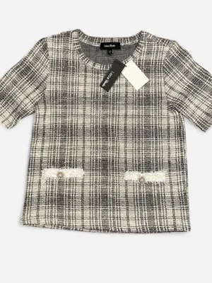 Designer Lea & Viola Tweed Top with Pearl Details Size Small Retail 110$ NWT thumbnail 2