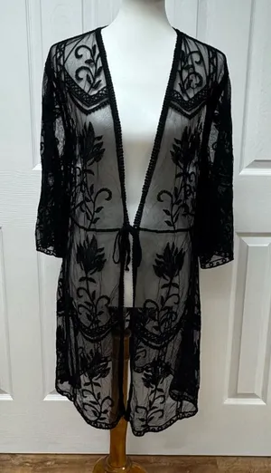 Primark Black Lace Embroidered Floral Cover-Up - Size‎ L. thumbnail 1
