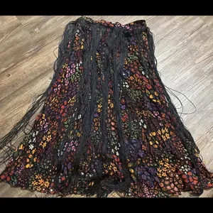 Farm Rio Hippie Boho Y2K Multicolor Floral‎ Midi Skirt W/ Black Fringe thumbnail 14