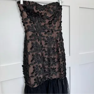 Dress the Population Strapless Black Floral Mesh Formal Gown Dress thumbnail 6