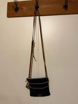 Dooney & Bourke Black Nylon Crossbody with Brown Leather Trim and Gold Hardware thumbnail 2