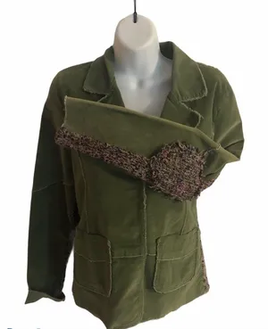 Anthropologie One Girl Who Olive Green Corduroy Career Blazer M Textured Trim thumbnail 1