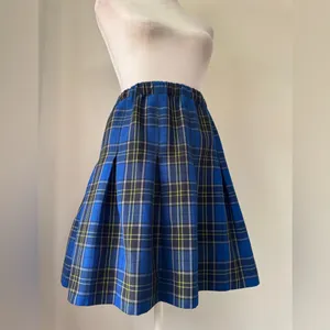 Royal Blue & Black Plaid Pleated Elastic Waist A-Line Knee Length Skirt thumbnail 4