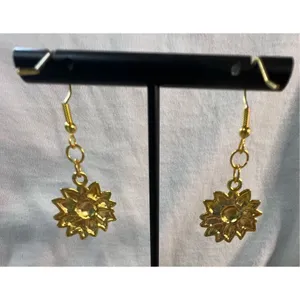 Handmade Shiny Gold Dangly Sunflower Earrings thumbnail 4