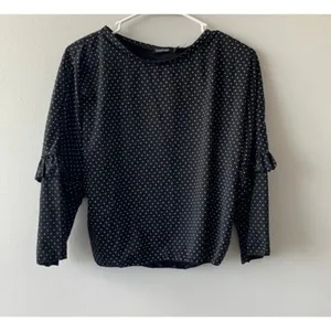 Boohoo NWT Women Large Size 12 Black White Polka Dot Ruffle Blouse Office Chic thumbnail 3