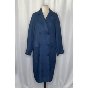 ZARA Limited Edition Linen Coat Buttons Pockets Double Breasted Blue X-Small thumbnail 2