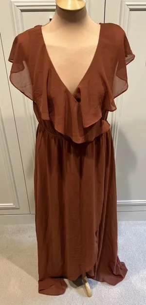 Baltic Born Katya Faux Wrap Rust Brown Maxi Gown Bridesmaid Missing Belt thumbnail 1