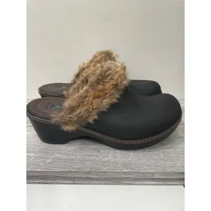 Crocs Gretel Black Faux Fur Lined Clog Mules Wedge Heel Womens Size 9‎ thumbnail 4
