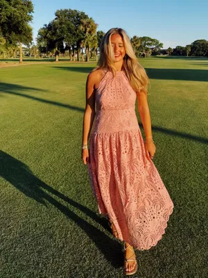 FARM RIO Blush Eyelet Midi Dress in Pink Size X-Small thumbnail 3