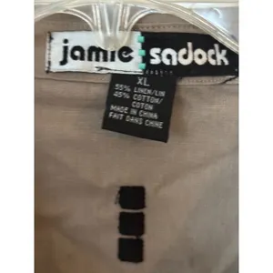 Jamie Sadock Womens XL Tan Linen Cotton Button Down Shirt Zip Pockets Utility thumbnail 3