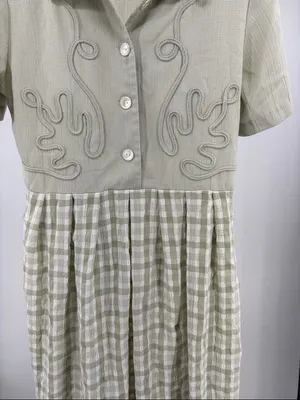 Miss Dorby Light Sage Textured Gingham Midi Dress 10 vintage piping traditional thumbnail 6