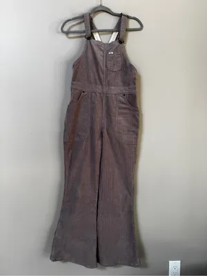 Free People X Lee Vintage Factory Flare Corduroy Overalls mauve Sz Medium thumbnail 6