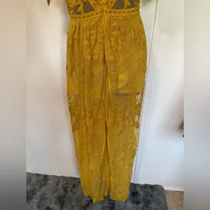 SOHCUE - Elegant Yellow Lace Maxi Dress embroidered thumbnail 11