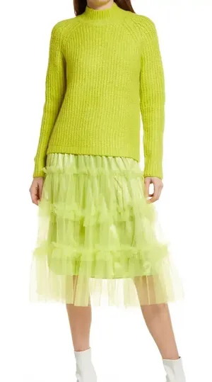 Amy Lynn Dressed in Lala Sweater Tulle Tiered Dress Lime Green Size Med NEW NWT thumbnail 1