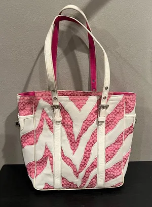 Coach Rare Limited Edition Pink White Zebra Patchwork Tote Shoulder Bag Purse thumbnail 1