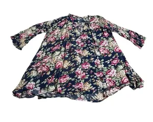 Altar'd State Navy Floral Swing Blouse with Pink Roses thumbnail 1