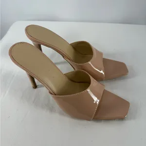 Wild Diva Lounge Vegan Leather Square Open Toe Stiletto Heeled Pump in Tan Sz 8‎ thumbnail 2