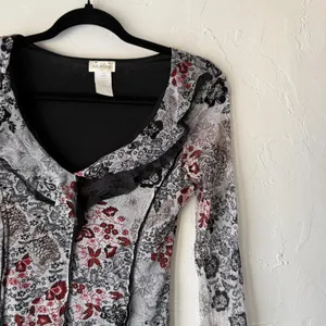 Arianne Top Y2k‎ Small Sheer Black Red Floral Lace Mesh Shirt Whimsigoth Fairy thumbnail 2