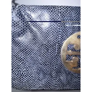 Tory Burch Reva Clutch Blue Leather‎ Snakeskin Print Chain Handbag Bag L thumbnail 3
