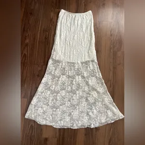 Kish Vintage Y2K Layering Lace Maxi Skirt Feminine Fairy Coquette Ethereal White thumbnail 2