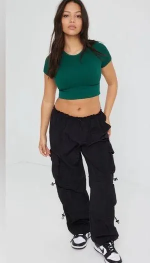 Like New The Chloe Nylon parachute pants by Garage size small in black, sold out thumbnail 1