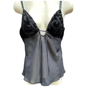 Victoria's Secret Black Cami Bra Babydoll Top M Devore Velvet Chiffon Whimsigoth Dark Fairy thumbnail 4