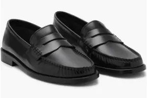 MNG Mango Luisa 100% Black Leather Preppy Penny Loafers Minimalist EU 39 US 8.5 thumbnail 1