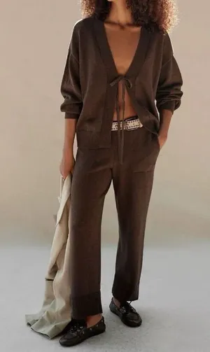 Women’s Free People FP Beach Solar Cardigan Tie Sweater Chocolate Brown Size S thumbnail 1