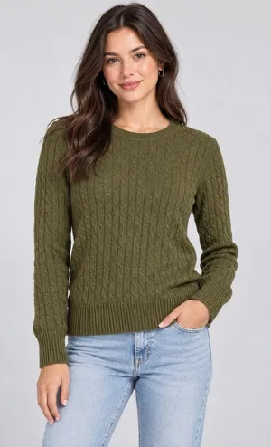 ll bean lambs wool cable knit sweater green womens large VTG thumbnail 1