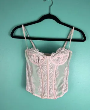 Out From Under Pink Lace Corset Bustier Top S | Sheer Mesh Lingerie Style Crop U thumbnail 1