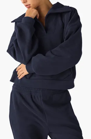 Beyond yoga navy collared sweater  thumbnail 2