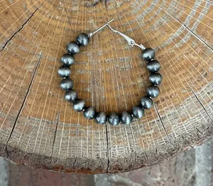 1.5 inch Navajo Style Pearl Hoop Earrings thumbnail 2