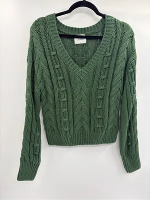 Stitches and stripes v neck cable knit long sleeve sweater size medium thumbnail 2