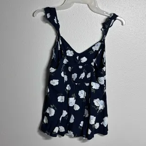 Abercrombie &‎ Fitch Women Casual Preppy Navy Blue Floral top Blouse size Small thumbnail 8