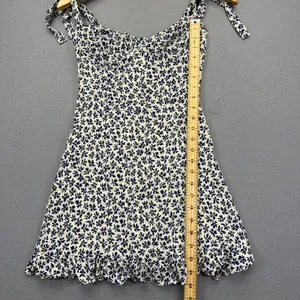 Reformation Christine Dress Navy Floral Tie Strap Mini Dress Size 6 USA Made thumbnail 5
