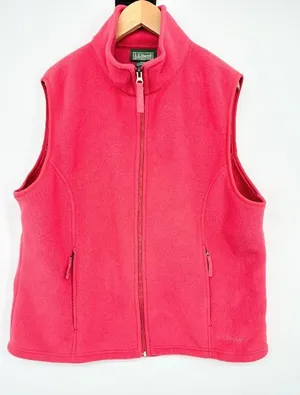 L.L. Bean Pink Fleece Stretch Full Zip Vest Size‎ Womens Large Hiking Outdoor thumbnail 1