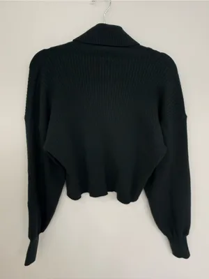 Good American-Turtleneck Ribbed Cropped Sweater - Dark Green thumbnail 2