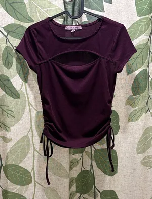 Crave Fame Deep Purple Ruched Crop Top thumbnail 1