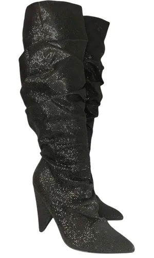 Y2K Black Cape Robbins rhinestones Knee high boots sz 7.5 thumbnail 1