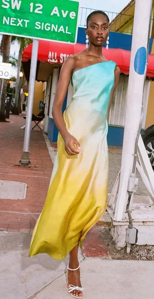 ZARA Asymmetrical Satin Effect Tie Dye Dress thumbnail 1
