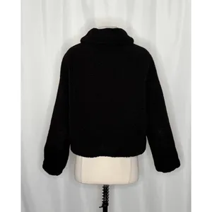 ZARA Black Sherpa Fuzzy Fleece Teddy‎ Coat Faux Shearling Snaps Pockets Small thumbnail 9