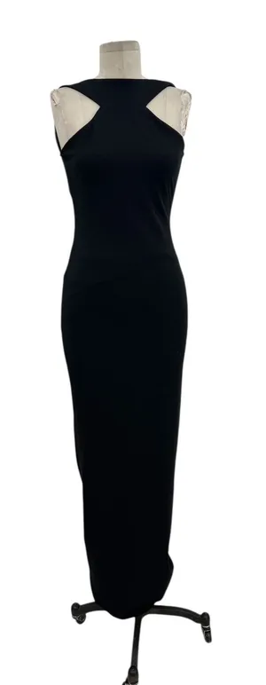 Nookie Long Gown Maxi Dress Bodycon‎ Halter Neck Cut Out Tie Black Size Small thumbnail 1
