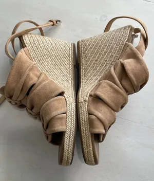 Sam Edelman Tan Suede Espadrille‎ Wedge Sandals Bow Ankle Strap Women Size 6.5M thumbnail 1