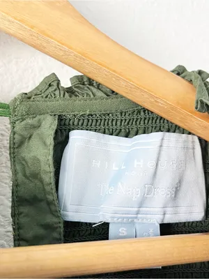 Hill House Home Ellie Nap Olive Green Smocked Puff Sleeve Mini Dress thumbnail 3