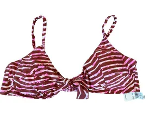 Aerie Tie Front Scoop Bikini Top Size XL Best Buds Pink Red NWT thumbnail 5