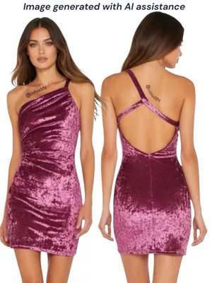 Superdown Pink Crushed Velvet One Shoulder Dress Size Medium thumbnail 2