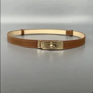 Nwot Thin Brown Gold Buckle Belt Pu Leather thumbnail 2