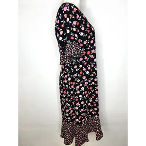 Talbots Womens Black Pink Floral Mixed Print Ruffle Hem Bell Sleeve Midi Dress 6 thumbnail 3