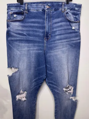 American Eagle Curvy Super Hi Rise Jeggings Skinny Jeans Ripped Frayed Size 18 thumbnail 4
